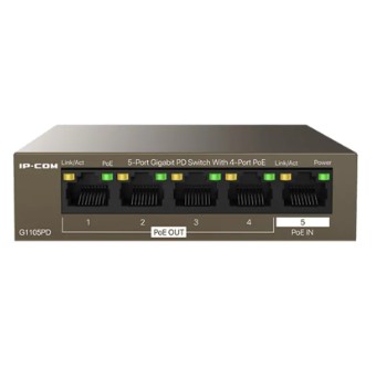 IC30032 IP-COM (G1105PD) 5-port Gigabit PD switch with 4-port PoE Out, 6kV lightning protection