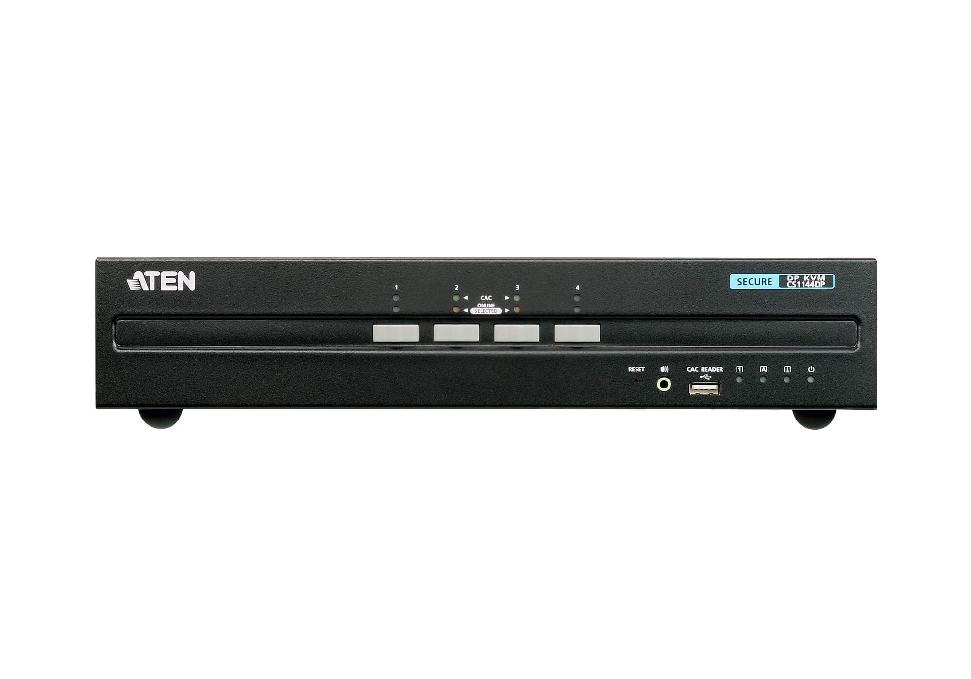 KVA-CS1144DP CS1144DP-AT-U Aten 4-Port USB DisplayPort Dual Display Secure KVM Switch (PSS PP v3.0 Compliant), enable and disable CAC devices by port, with CAC black