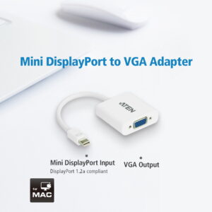 VC920-AT Aten Mini DisplayPort to VGA Adapter , Supports VGA, SVGA, XGA, SXGA, UXGA and resolutions up to 1920×1200(PC) / 1080p(HDTV)