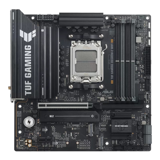 MBA-B650EM-E-TUFWF ASUS AMD TUF GAMING B650EM-E WIFI (AM5) Micro-ATX Motherboard, DDR5 256GB, 1x PCIe 5.0 x16, 3x M.2 slots, 4x SATA, Wi-Fi 6, 2.5Gb LAN, 1x HDMI