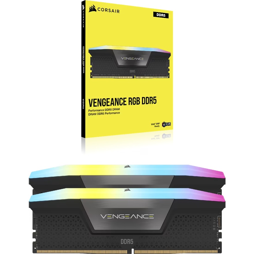 MECMD5-VR2X32GB6000C40 Corsair Vengeance RGB 64GB (2x32GB), DDR5-6000, CL40, 1.35V, XMP 3.0, RGB, UDIMM, Aluminum Heatspreader, Intel 700/800 Series compatible