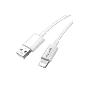 Pisen Mr White Lightning to USB-A Cable (1M) White – Fast Charge 2.4A, Stretch-Resistant, Reinforced, Strong & Durable, Apple iPhone/iPad/MacBook