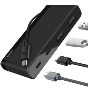 Belkin USB-C 4-Port Mini Hub (USB Type-C) – Black(F4U090btBLK), 5Gbps, 2x USB-C, 2x USB-A, Compact & Travel-Ready, Ultra-Portable,2 Years Warranty