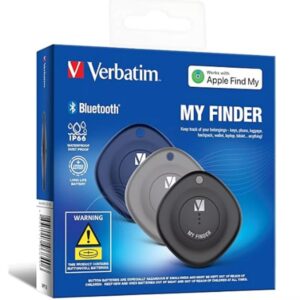 Verbatim 66929 Bluetooth Tracker My Finder Triple Pack – Black, Navy, Grey, IP66, IOS Iphone, Ipad, Macbook, Long Life, Pets, Kid Apple Find My