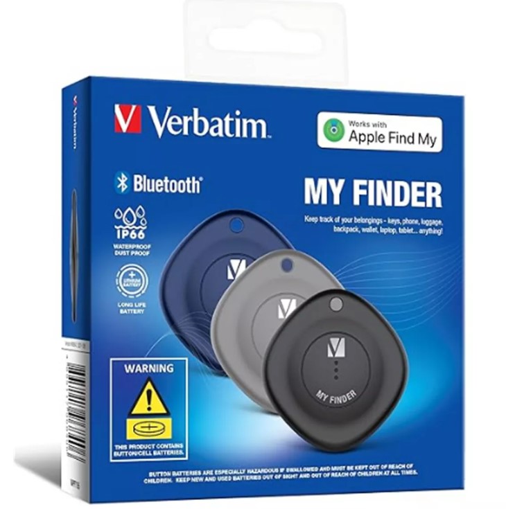 MPV-66929 Verbatim 66929 Bluetooth Tracker My Finder Triple Pack – Black, Navy, Grey, IP66, IOS Iphone, Ipad, Macbook, Long Life, Pets, Kid Apple Find My
