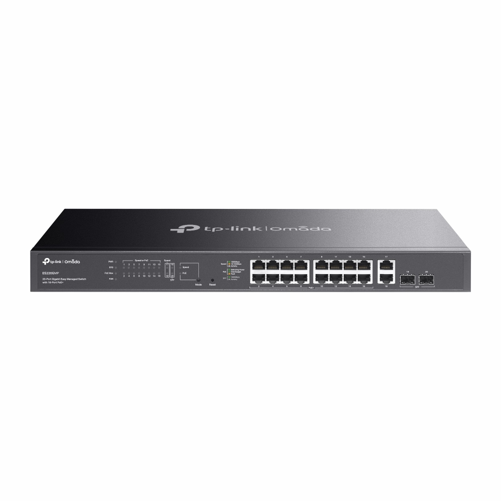 NWTL-ES220GMP TP-Link ES220GMP Omada 20-Port Gigabit Easy Managed Switch with 16-Port PoE+, Fast PoE, Perpetual PoE, Flow Control, Loopback Detection, Port Isolati