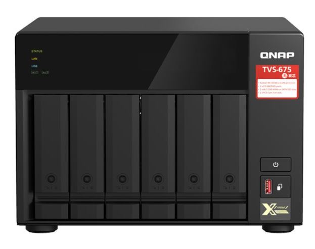 QN15269 QNAP TVS-675-8G 6-bay NAS, Zhaoxin KX-U6580 8C/8T 2.5GHz, 8GB DDR4 RAM (2 x SODIMM slots, max. 64GB), 6x SATA