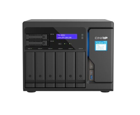 QN15355 QNAP TS-855X-8G, 8-Bay NAS, Intel Atom C5125 8-core processor, 2.8GHz, 8 GB SODIMM DDR4 (1x 8 GB), 1 x