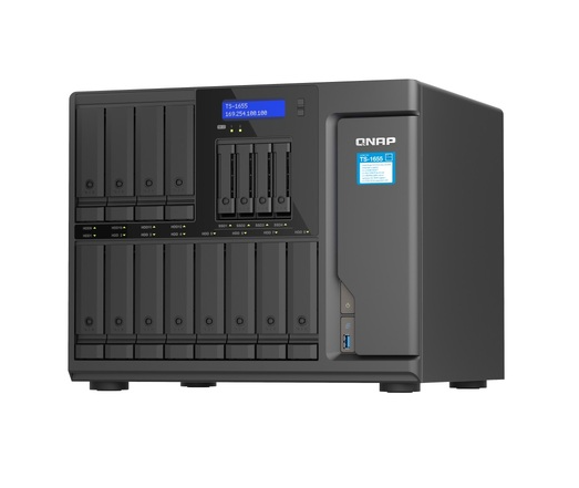 QN15388 QNAP TS-1655-8G, Intel Atom C5125 8-core processor, 2.8GHz, 8 GB UDIMM DDR4 (max 128GB), 12 x 3.5-inch + 4 x