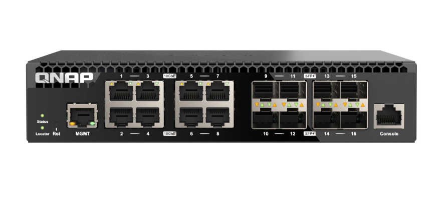 QN17076 QNAP QSW-M3216R-8S8T, Management Switch, 16 port of 10GbE port speed, 8 port SFP+, 8 port 10gbE RJ45,