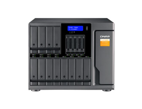 QN17381 QNAP TL-D1600S 16-bay desktop SATA JBOD expansion unit with a QXP-1600eS PCIe SATA host card and 4 SFF-8088
