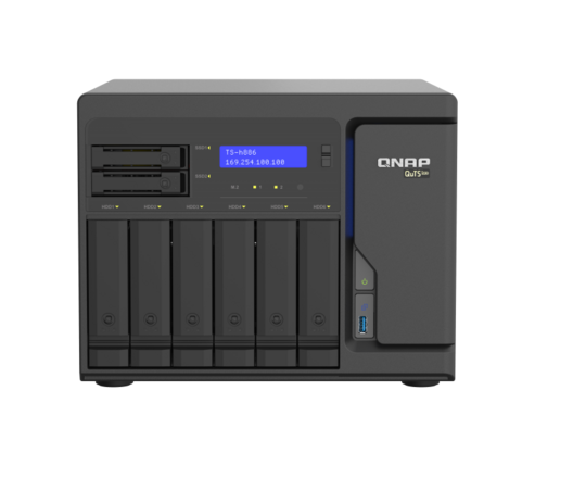 QN17460 QNAP TS-h886-D1602-8G, 8-Bay QuTS hero NAS, built-in 2 M.2 NVMe Gen3 x4 port, SATA 6G, Xeon D-1602 2.5GHz,