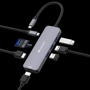 Verbatim USB-C Pro Multiport Hub 8 Ports, 2x HDMI 8K30+4K30 dual display, 3x USB-A 3.2 Gen1, SD + microSD, USB-C PD 100W in/85W to host