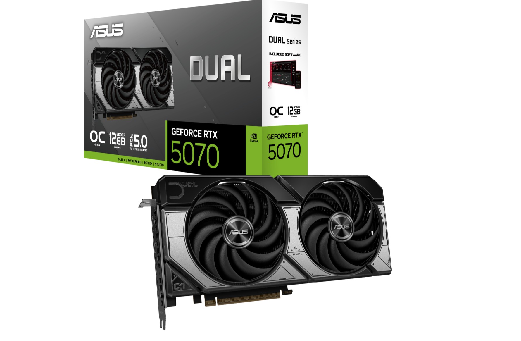 VCA-RTX5070-O12G-DU ASUS nVidia Dual GeForce RTX™ 5070 12GB GDDR7 OC Edition, 988TOPs, 6144 CUDA, 28Gbps, 192-bit, PCIe 5.0, 2.53-Slot