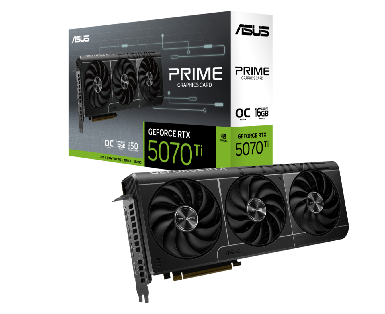 VCA-RTX5070TI-O16G-PRI ASUS nVidia GeForce PRIME-RTX5070TI-O16G RTX 5070TI 16GB GDDR7 2527MHz Boost Clock 28 Gbps 256-bit Digital Max Resolution 7680 x 4320