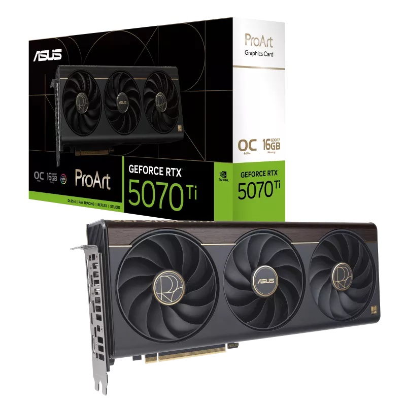 VCA-RTX5070TI-O16G-PRO ASUS nVidia ProArt GeForce RTX™ 5070 Ti 16GB OC Edition, GDDR7, 256-bit, PCIe 5.0, 2610MHz, 8960 CUDA, 2.5-Slot, SFF Ready
