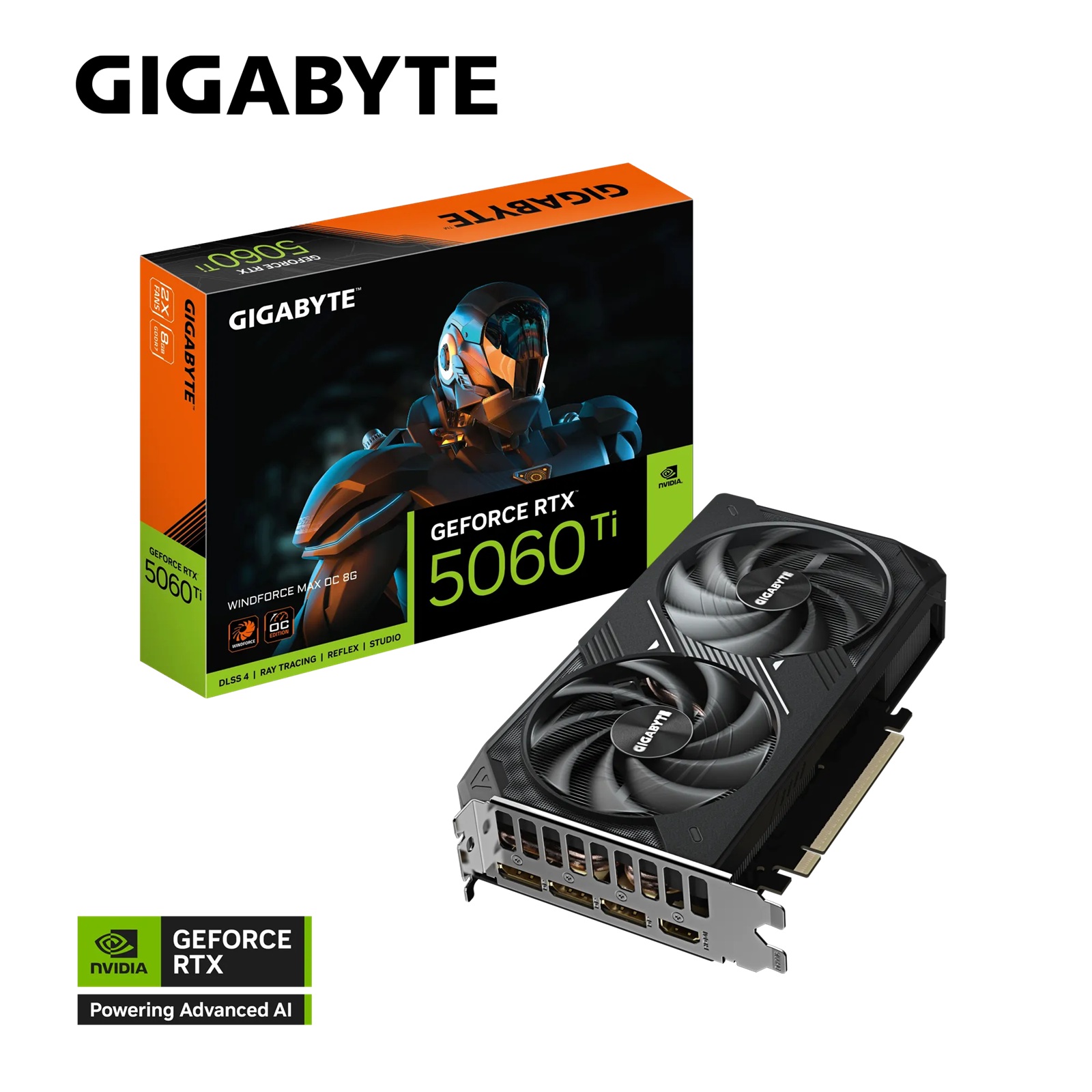 VCG-N506TWF2MAXOC-8GD Gigabyte GeForce RTX™ 5060 Ti WINDFORCE MAX OC 8G, 2587 MHz, CUDA 4608, 28 Gbps, GDDR7, 128 bit, PCI-E 5.0, PSU 650W, DisplayPort 2.1b *3 HDMI 2.1b *1