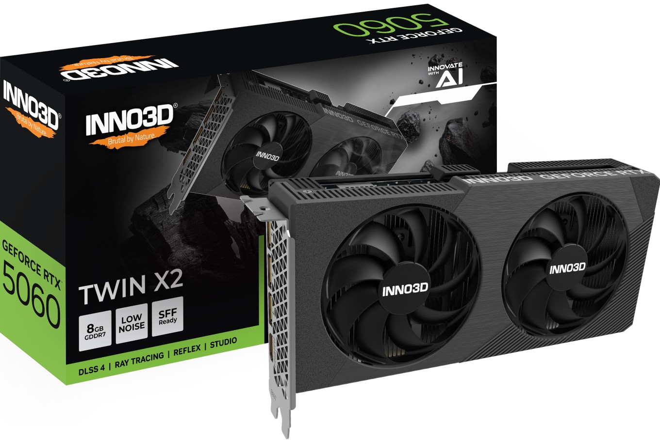 VCI-RTX5060-TWX2V2 INNO3D nVidia GeForce RTX 5060 TWIN X2 V2 8GB GDDR7, 2497MHz Boost Clock, RAM 28Gbps, 3xDP, 1xHDMI 225x116x41mm