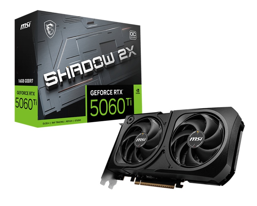 VCM-RTX5060TI16SHAD2XOCPL MSI nVidia GeForce RTX 5060 Ti 16G SHADOW 2X OC PLUS, Boost: 2482 MHz, CUDA 8960 Units, 16GB GDDR7, HDMI™ x 1 (embargo)
