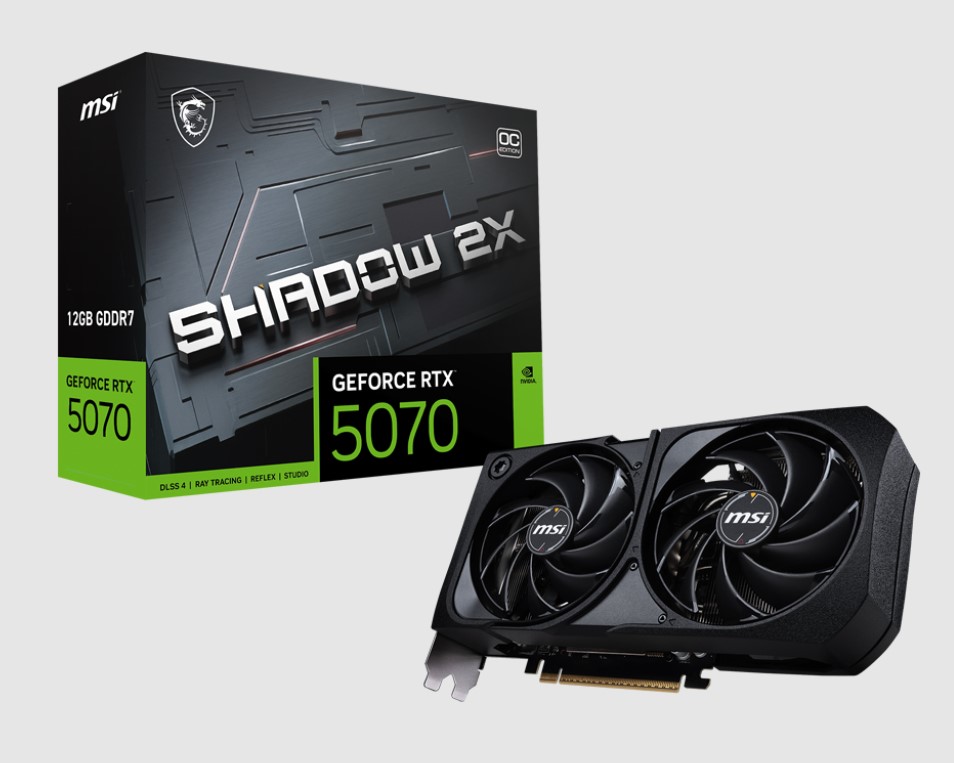 VCM-RTX507012GSHADOW2XOC MSI nVidia GeForce RTX™ 5070 12G SHADOW 2X OC, PCI Express® Gen 5, Boost: 2542 MHz, CUDA 6144 Units, 12GB GDDR7, HDMI™ x 1