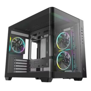DeepCool CG330U 3F Panoramic Curved Glass Dual Chamber Micro-ATX Case, 3 Pre-installed PWM ARGB Fan, 1x USB-C,1× USB 3.0, 1×USB 2.0, Audio/Mic