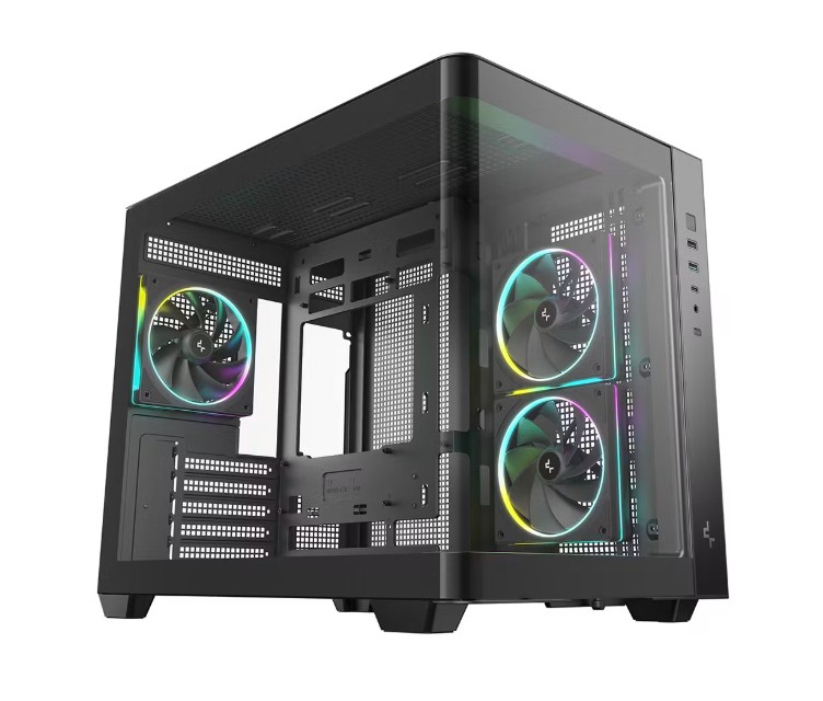 CAD-CG330U-3F DeepCool CG330U 3F Panoramic Curved Glass Dual Chamber Micro-ATX Case, 3 Pre-installed PWM ARGB Fan, 1x USB-C,1× USB 3.0, 1×USB 2.0, Audio/Mic