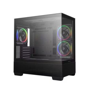 DeepCool CG380 3F Panoramic Dual Tempered Glass Micro ATX Case, 3 Pre-installed PWM ARGB Fans 1×USB-C Gen2, 2×USB 3.0, Audio/Mic