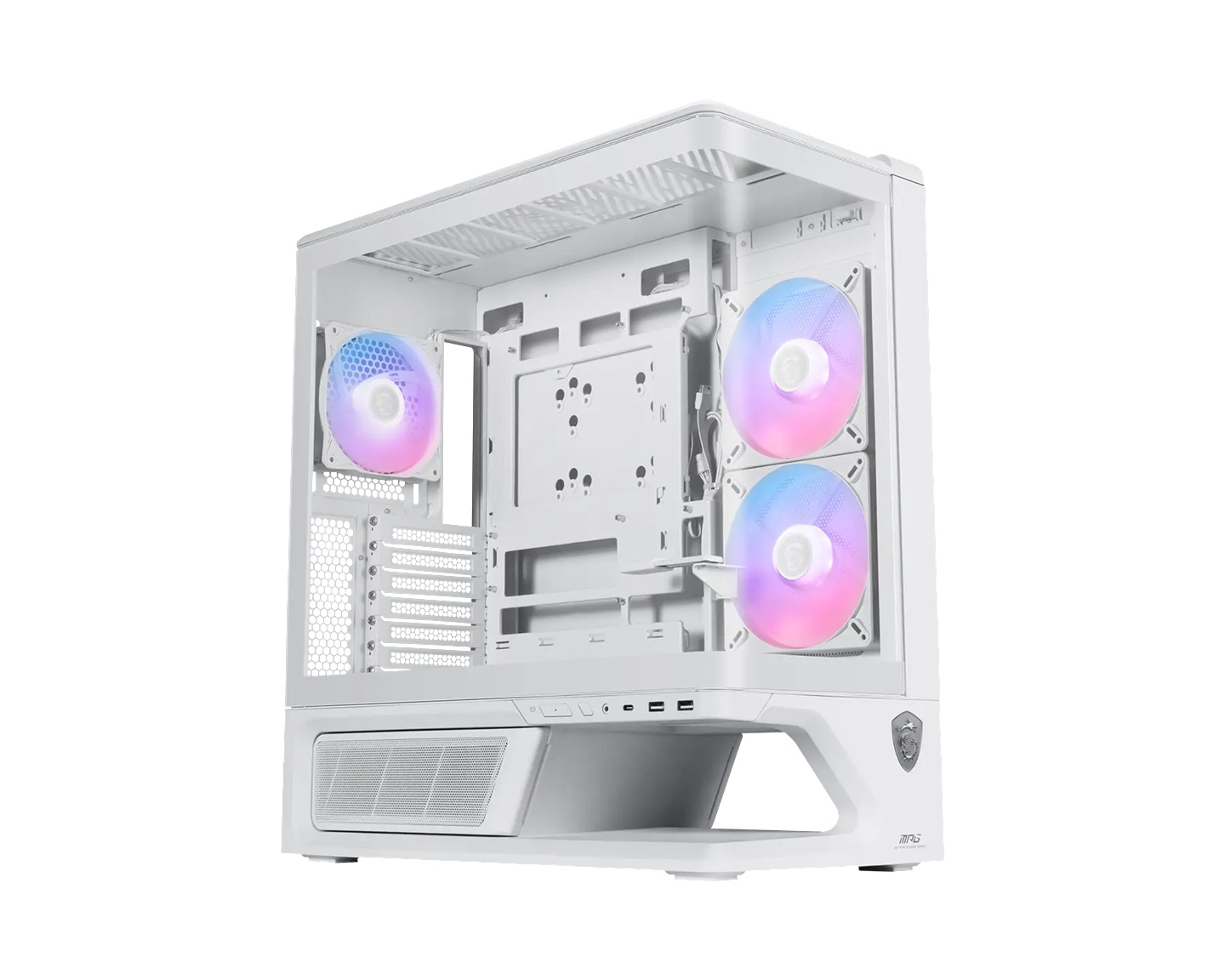 CAM-MPGVIXTA300RPZ-WH MSI MPG VIXTA 300R PZ – WHITE, Mid-tower case with panoramic tempered glass, 3 ARGB fans, USB-C 20Gbps, ATX/back-connect support, 420mm GPU cleara