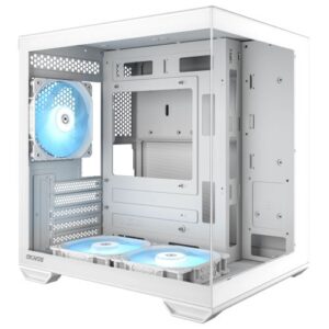OKINOS Mirage 4 ES White Mini Tower Case, mATX/ITX, Tempered Glass, 3 x 120mm ARGB Fans, USB-C 5Gbps, 5 x Expansion Slots, GPU ≤325mm, CPU Cooler ≤155