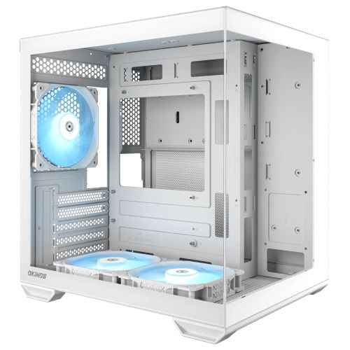 CAO-MIRAGE4ESSENTIAL-WH OKINOS Mirage 4 ES White Mini Tower Case, mATX/ITX, Tempered Glass, 3 x 120mm ARGB Fans, USB-C 5Gbps, 5 x Expansion Slots, GPU ≤325mm, CPU Cooler ≤155
