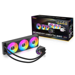 Antec Skeleton Matrix 360 ARGB – Black, 360mm AIO, ARGB, 2400RPM, 74.23 CFM, 2.6mmHâ‚‚O, Intel/AMD, 3-Year Warranty
