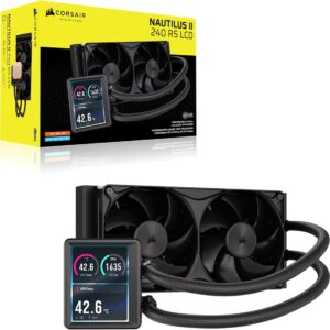 Corsair NAUTILUS II 240 RS LCD Liquid CPU Cooler – Black, 240mm, 3.5′ LCD, FlowDrive 2S Pump, 420–2100 RPM, PWM, AM5/AM4 and LGA 1851/1700 Support
