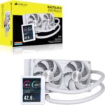 Corsair NAUTILUS II 240 RS LCD Liquid CPU Cooler – White, 240mm Rad, 3.5′ LCD, FlowDrive 2S Pump, 420–2100 RPM, PWM, AM5/AM4 and LGA 1851/1700 Support