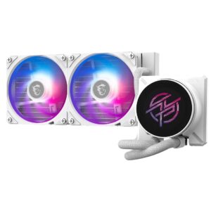 MSI MPG CORELIQUID P22 240 – WHITE, 240mm AIO CPU cooler with 2.1′ IPS LCD, dual ARGB fans, and Intel LGA1700/1851 & AMD AM4/AM5 support