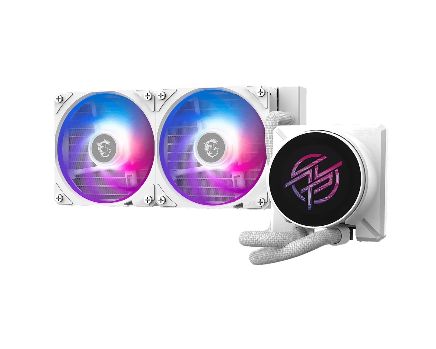 CFM-MPGCORELIQP22-240-WH MSI MPG CORELIQUID P22 240 – WHITE, 240mm AIO CPU cooler with 2.1′ IPS LCD, dual ARGB fans, and Intel LGA1700/1851 & AMD AM4/AM5 support