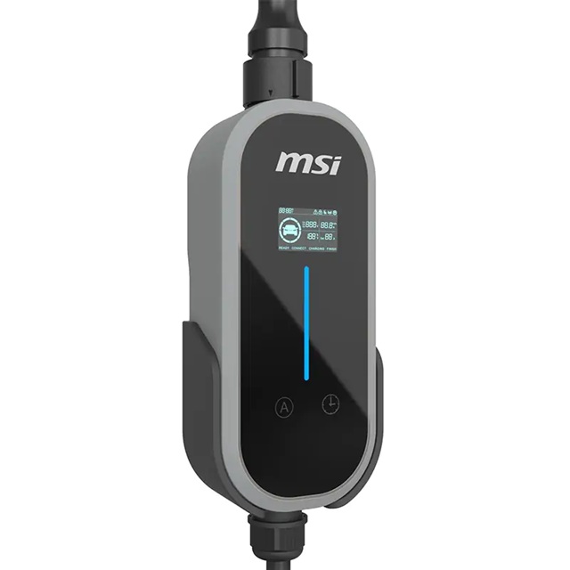 EVM-EV-EZGO-GREY-V2 MSI Portable EV Charger Grey Ezgo 10A+15A+Home kit, Single Phase, 230V, 1PH, 2.3KW & 3.4KW, 5M Type 2 Charging gun, 1.8’LCD, IP66, 1.5T, Bluetooth