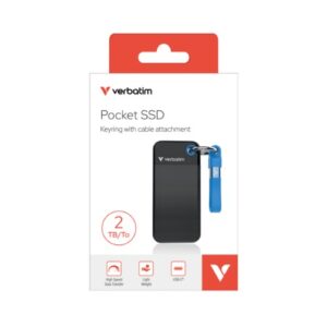 Verbatim Pocket SSD USB 3.2 Gen 2 2TB Black/Blue, Convenient keyring and cable holder keeps your cable neat and tangle-free Verbatim Pocke