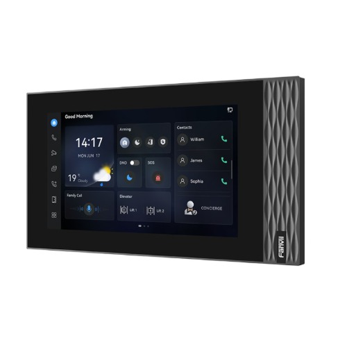 IPF-I554-2 Fanvil i554 2-Wire SIP indoor a 7-inch 1024×600 touchscreen, 2W speaker, 8 alarm inputs, RS485 interface, and wall/desktop mounting, advanced acoustic