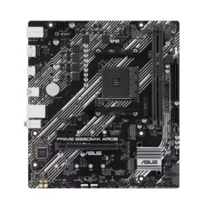 ASUS AMD PRIME B550M-K ARGB (Ryzen AM4) Micro-ATX Motherboard, DDR4 64GB, PCIe 4.0, 2× M.2, 1GbE, Aura Sync