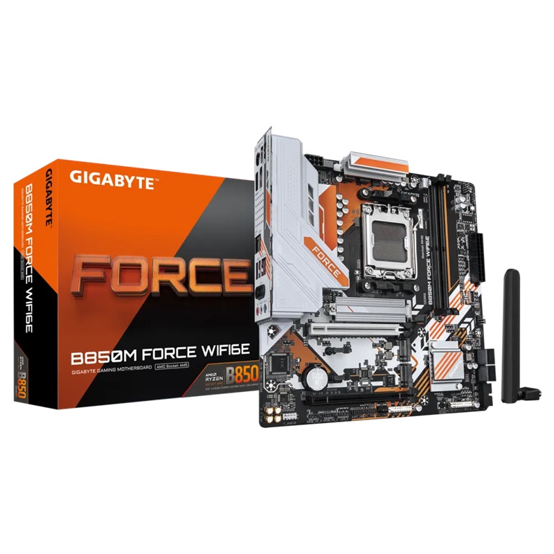 MBG-B850MFORCEWIFI6E Gigabyte B850M FORCE WIFI6E, AMD AM5, 2 x DDR5 up to 128 GB, 1 x HDMI, 2 x PCI Express x16, 3 x M.2, 5x USB 3.2, 6x USB 2.0, 5GbE LAN