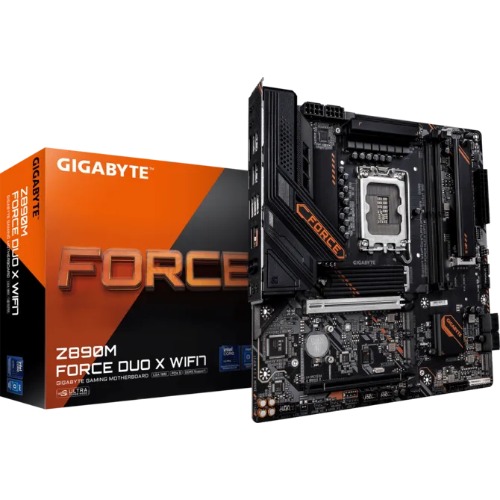 MBG-Z890MFORCEDUOXWIFI7 Gigabyte Z890M FORCE DUO X WIFI7 MB Intel LGA 1851 ATX Motherboard, 4x DDR5 ~256GB, 3x PCI-E x16, 4x M.2, 4x SATA, 5x USB 3.2, 1x USB-C, 4x USB 2.0