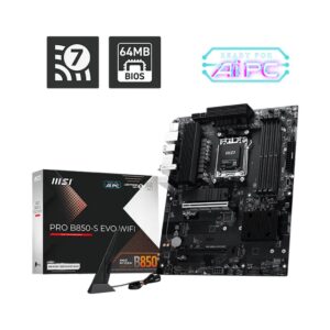 MSI PRO B850-S EVO WIFI, AMD B850, AM5, Ryzen 9000/8000/7000, 4xDDR5 256GB 8200+MT/s OC, PCIe 5.0 x16, 3xM.2, 5G LAN, Wi-Fi 7, 3yr wty