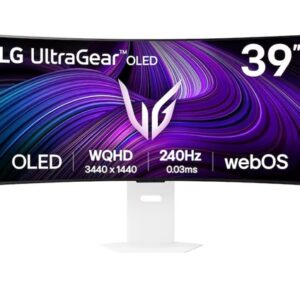 LG 39′ UltraGear OLED 240Hz WQHD Curved Smart Gaming Monitor, 3440×1440, 0.03ms, 800R, DCI-P3 98.5%, HDR10, G-SYNC, FreeSync Premium, USB-C, 65W
