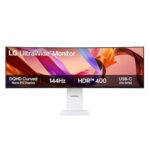 LG 49′ UltraWide DQHD Curved Nano IPS Monitor with 5120×1440 resolution, 144Hz, 1ms MBR, HDR400, DCI-P3 98%, and 2x10W speakers