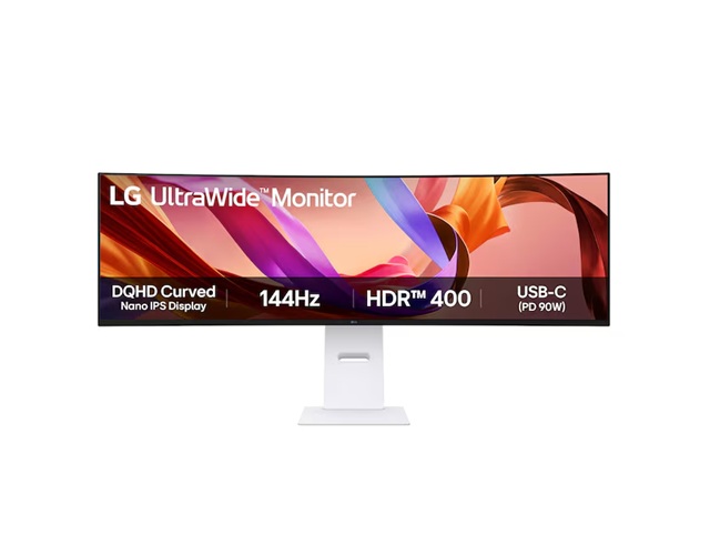 MNL-49U950A-W LG 49′ UltraWide DQHD Curved Nano IPS Monitor with 5120×1440 resolution, 144Hz, 1ms MBR, HDR400, DCI-P3 98%, and 2x10W speakers