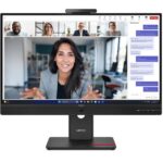 LENOVO ThinkVision T27QD-4V 27′ QHD Monitor IPS 2K 2560×1440 16:9 120Hz Height Adjustable Tilt Swivel Pivot Webcam Speaker USB-C Hub LAN DP HDMI VESA