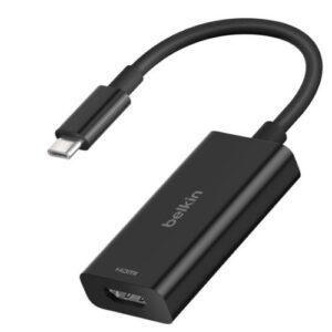 Belkin Connect USB-C to HDMI 2.1 Adapter w/ Tethered USB-C Cable (11cm) – Black (AVC013btBK), 8K@60Hz, HDR10+, HBR3, DSC, HDCP 2.2, 2-Year Warranty