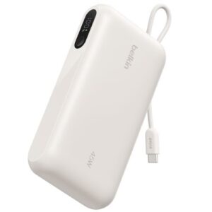 Belkin UltraCharge 10K mAh Power Bank & Display w/ Integrated USB-C Cable (20cm)-Sand(BPB029fqSA),2xUSB-C(45W),1xUSB-A(18W),$2500 CEW,2-Year Warranty