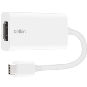 Belkin USB-C to HDMI Adapter – White (F2CU038dsWHTAPL), 4K@60Hz, Dolby Vision, HDCP 2.2, 6-Layer Circuit Board, Wi-Fi Shielding, 2-Year Warranty