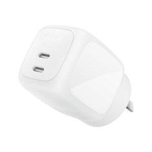 Belkin BoostCharge Pro 67W Dual USB-C GaN Wall Charger – White (WCH020AUWH), Compact Laptop Charger, Travel-Ready, CEW $2500, 2 Years Warranty